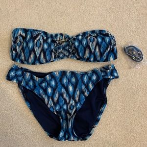 Mossimo Blue Printed Bandeau Bikini (Top & Bottom)